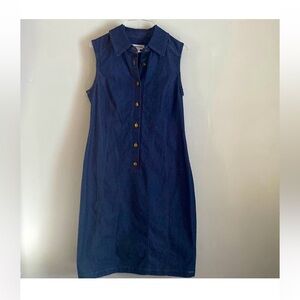 Shelby & Palmer A-line knee-length denim dress button front golden buttons 16